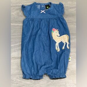 John Deere Blue Denim Horse Baby Girl Outfit 3-6 Months